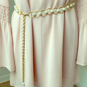 Pearl & Gold Circle Chain Belt